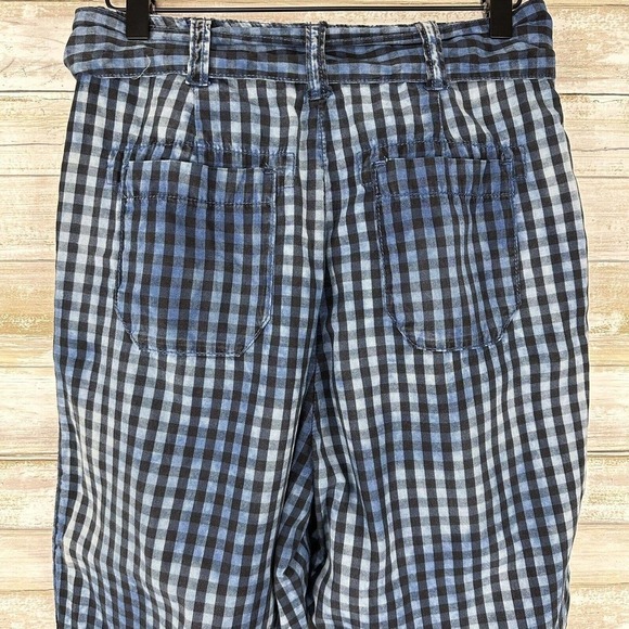 ANTHROPOLOGIE Maeve Avryl Blue Plaid Bleached Slim Paper Bag Pants Size 2 - Picture 8 of 16